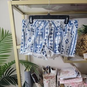 Forever 21 Blue and White Tribal Print Mini Denim Jean Shorts - US Size 29